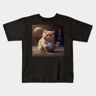 Cat Playing With A Ball Of String Kids T-Shirt